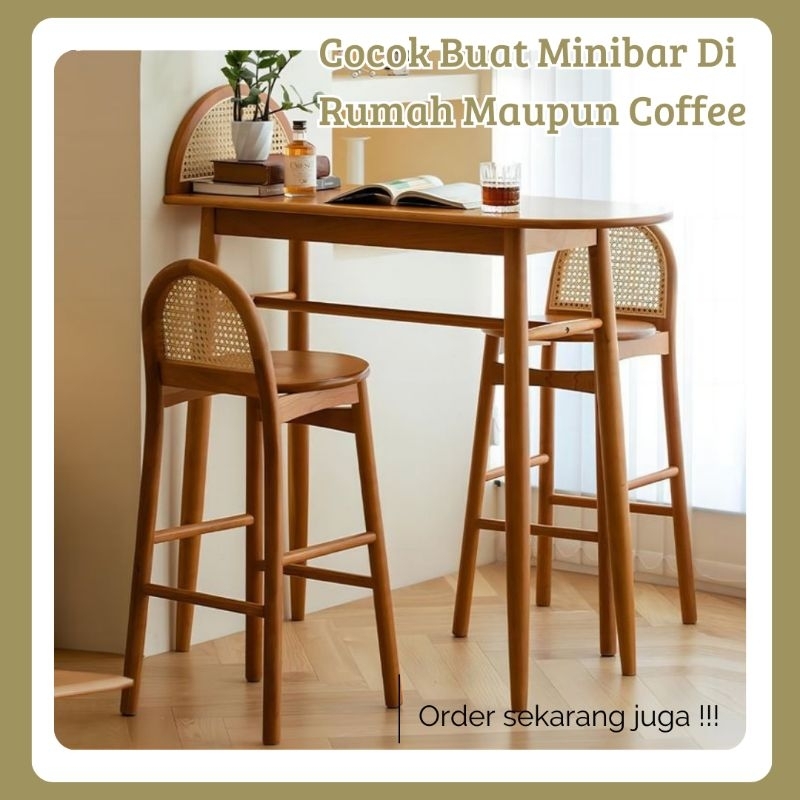 mini bar kursi bar meja bar island minimalis aesthetic kayu jati kombinasi rotan / furniture jepara