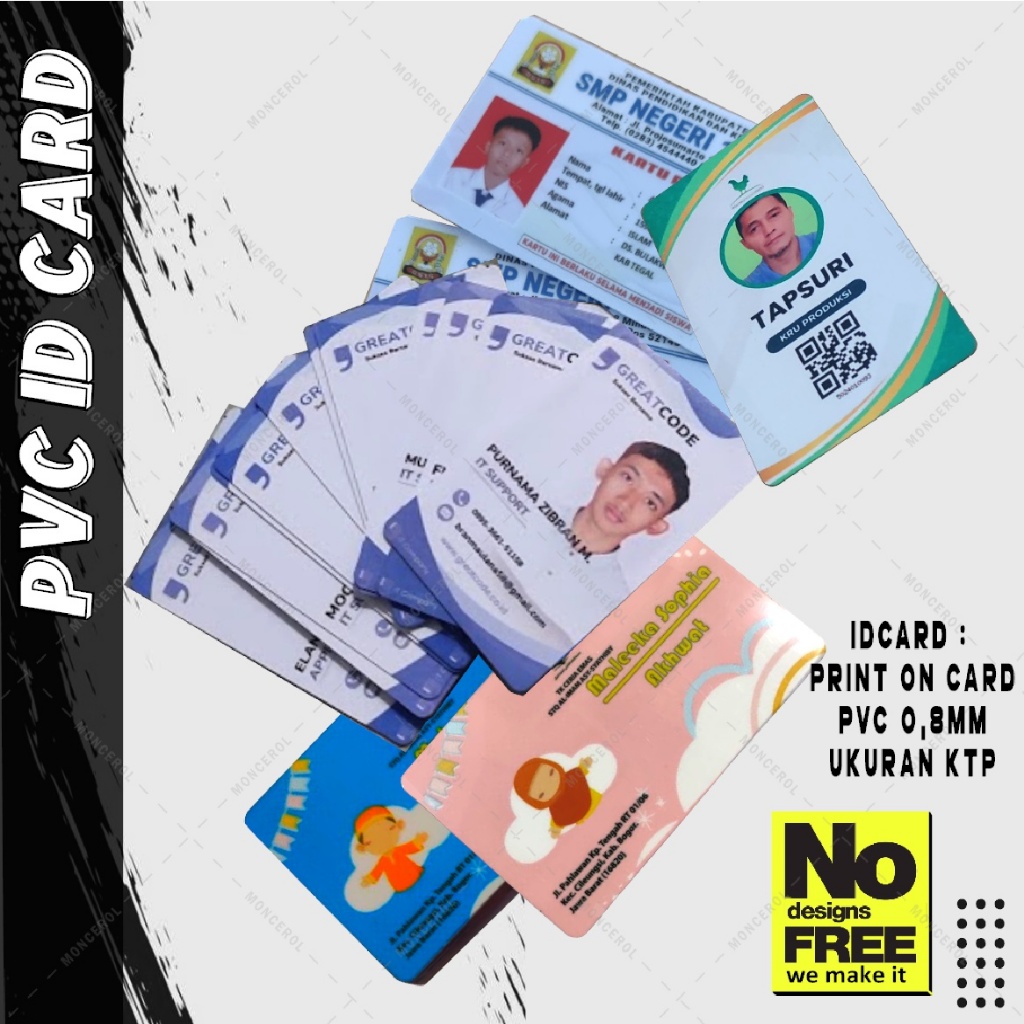 

ID Card Kartu Pegawai Kartu Siswa Kartu Ticket dll Tebal Anti luntur Glossy Print on Card , free custom design