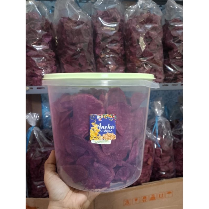 

Keripik Tela/Keripik Ubi Ungu Toples 5liter, berat kurleb ±500 gr