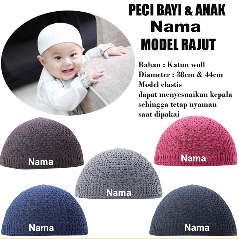 PECI RAJUT BAYI | PECI HAJI BAYI | RAJUT | KUPLUK PECI HAJI BUAT BAYI FREE NAMA