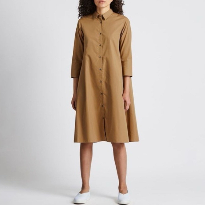 [Preloved] Uniqlo A Line Button Down Midi Dress 100% Cotton/Gaun EFC A Line Lengan 3/4