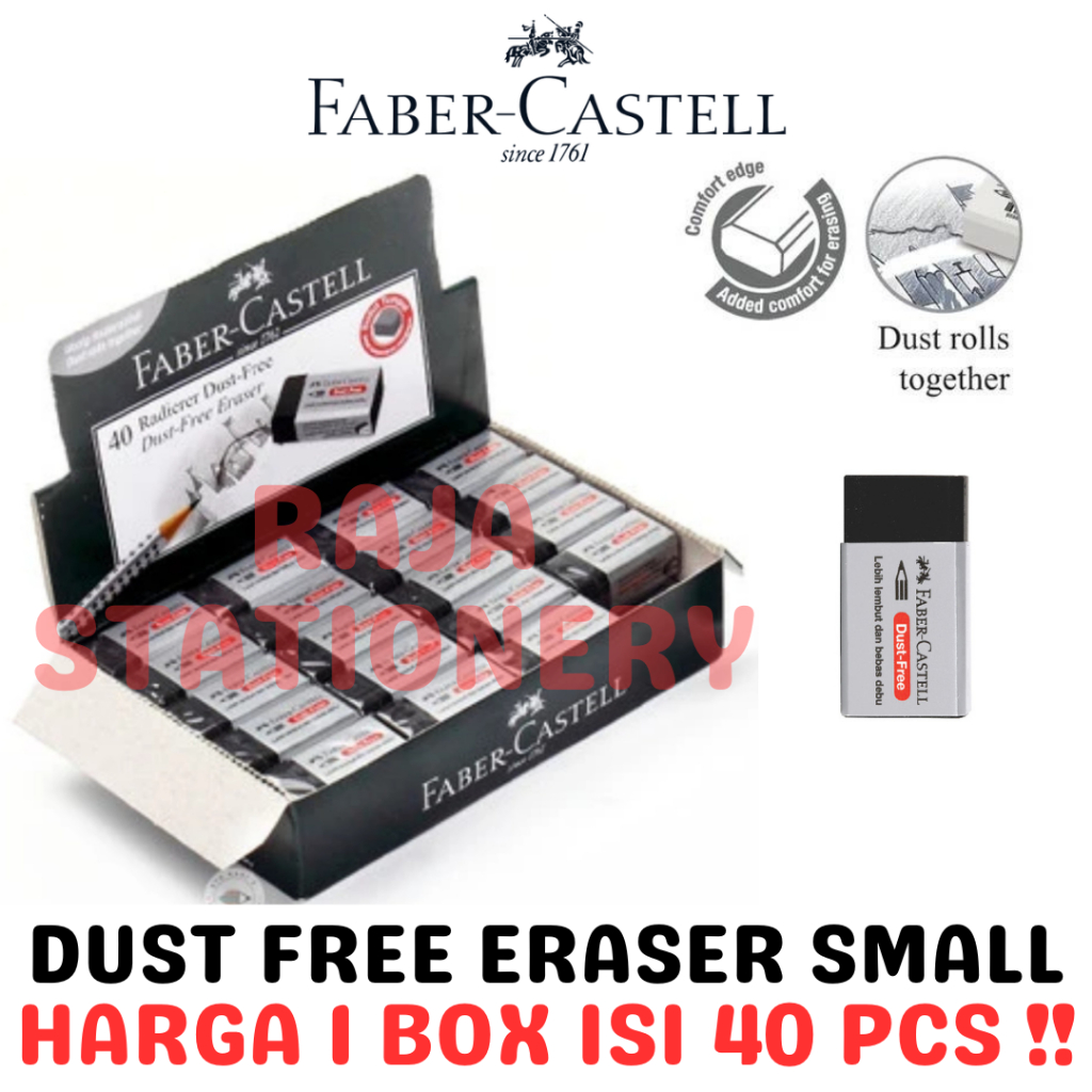 

FABER CASTELL ERASER DUST FREE PENGHAPUS FABER HITAM SMALL BOX [40PCS] RAJA BIG BOX