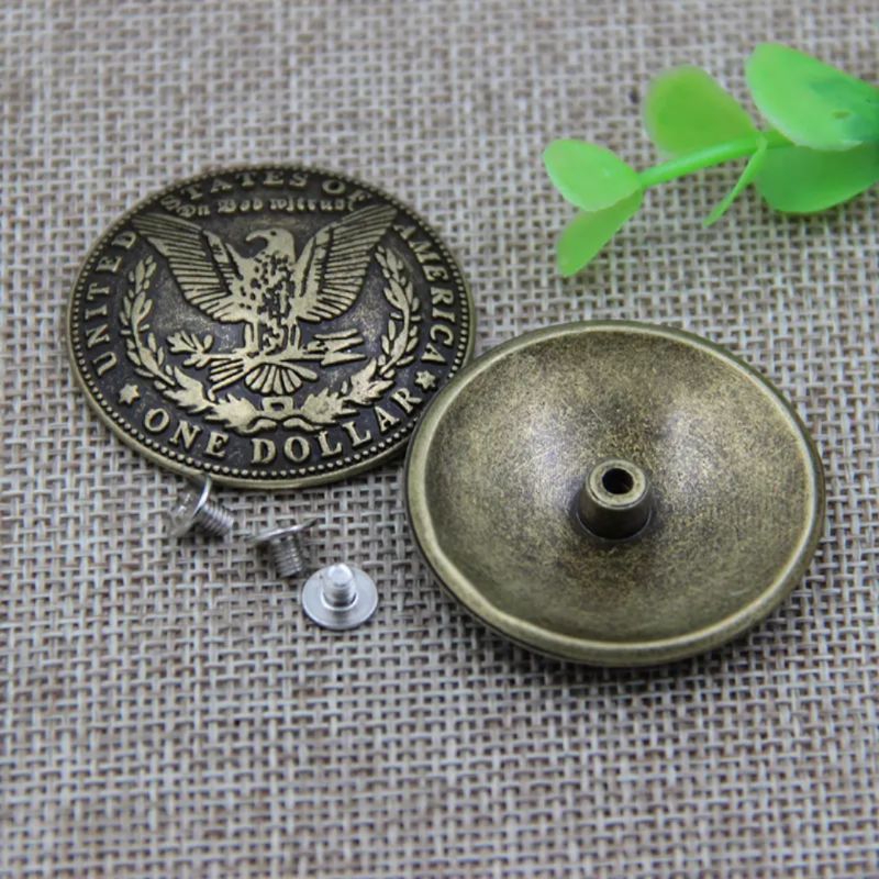 Antique Eagle Dollar Pattern Round Screwback Concho Coin Button | Wallet Bag Belt Leather Craft Acce