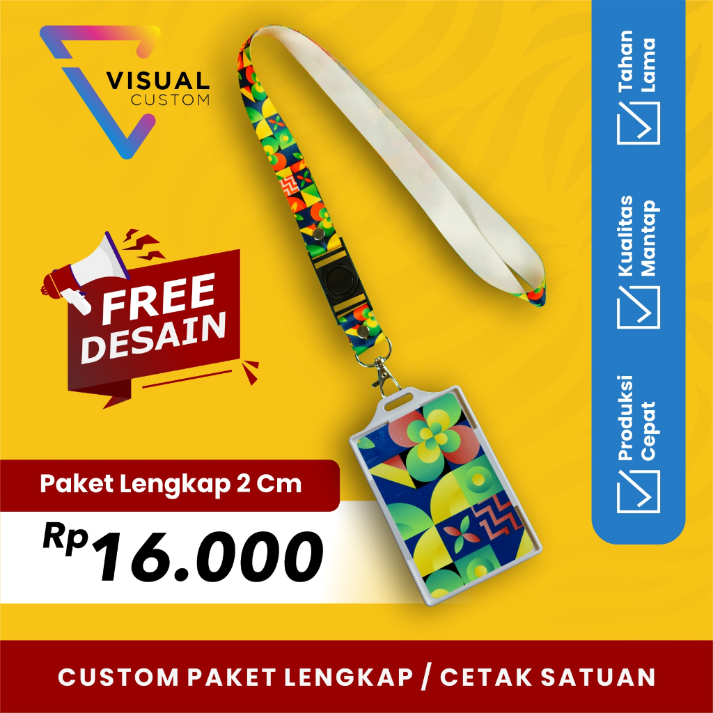 PAKET LENGKAP 2 CM SATU SISI + ID CARD PVC + FRAME / CETAK LANYARD ID CARD CUSTOM / CETAK LANYARD ID