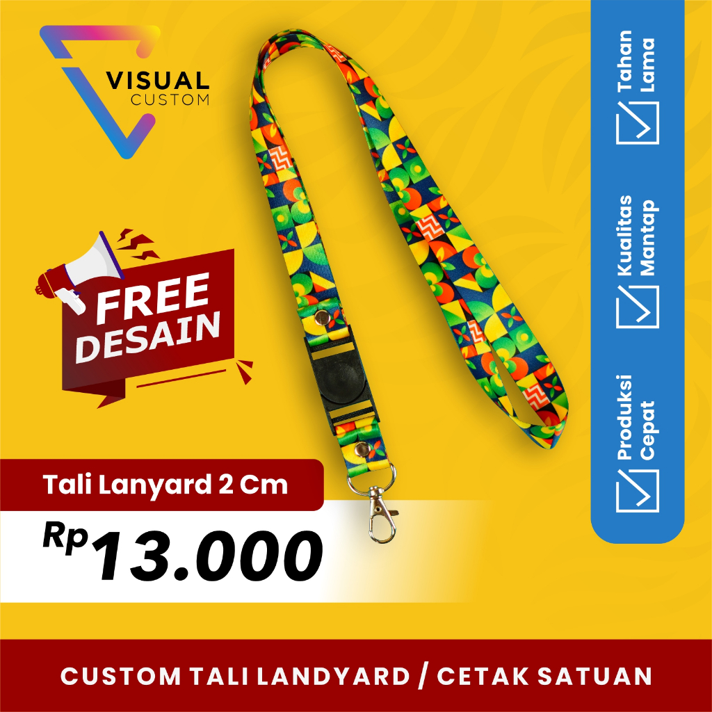 TALI LANYARD LEBAR 2 CM / CUSTOM LANYARD FULL PRINT 2 SISI / CETAK LANYARD SATUAN / CETAK LANYARD MU