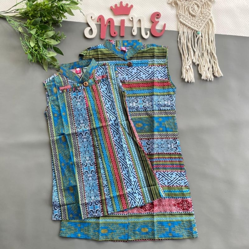Shine Long Outer Cardigan Rompi Batik Anak Motif Tenun Cantik Biru Merah Untuk OOTD