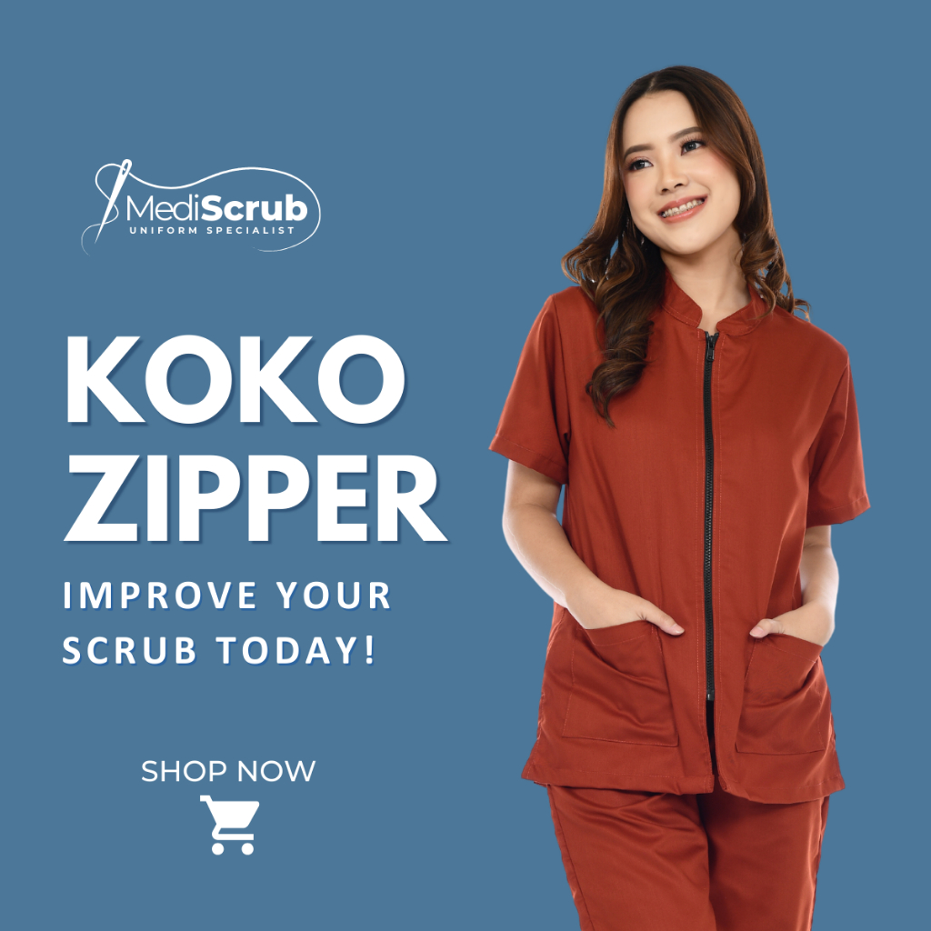 Mediscrub -  Baju Jaga Koko Zipper Lengan Pendek untuk Dokter dan Perawat