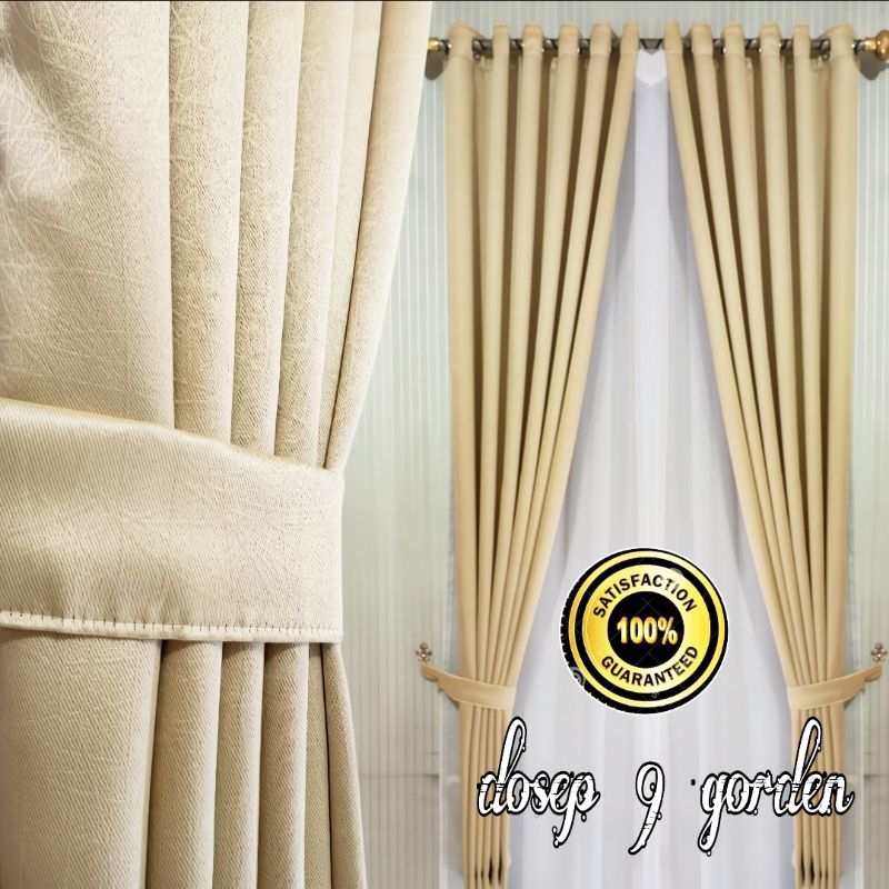 GORDEN JENDELA POLOS WARNA CREAM BLACKOUT ORIGINAL PREMIUM TEBAL MODEL SMOKRING 6 GELOMBANG 12 RING