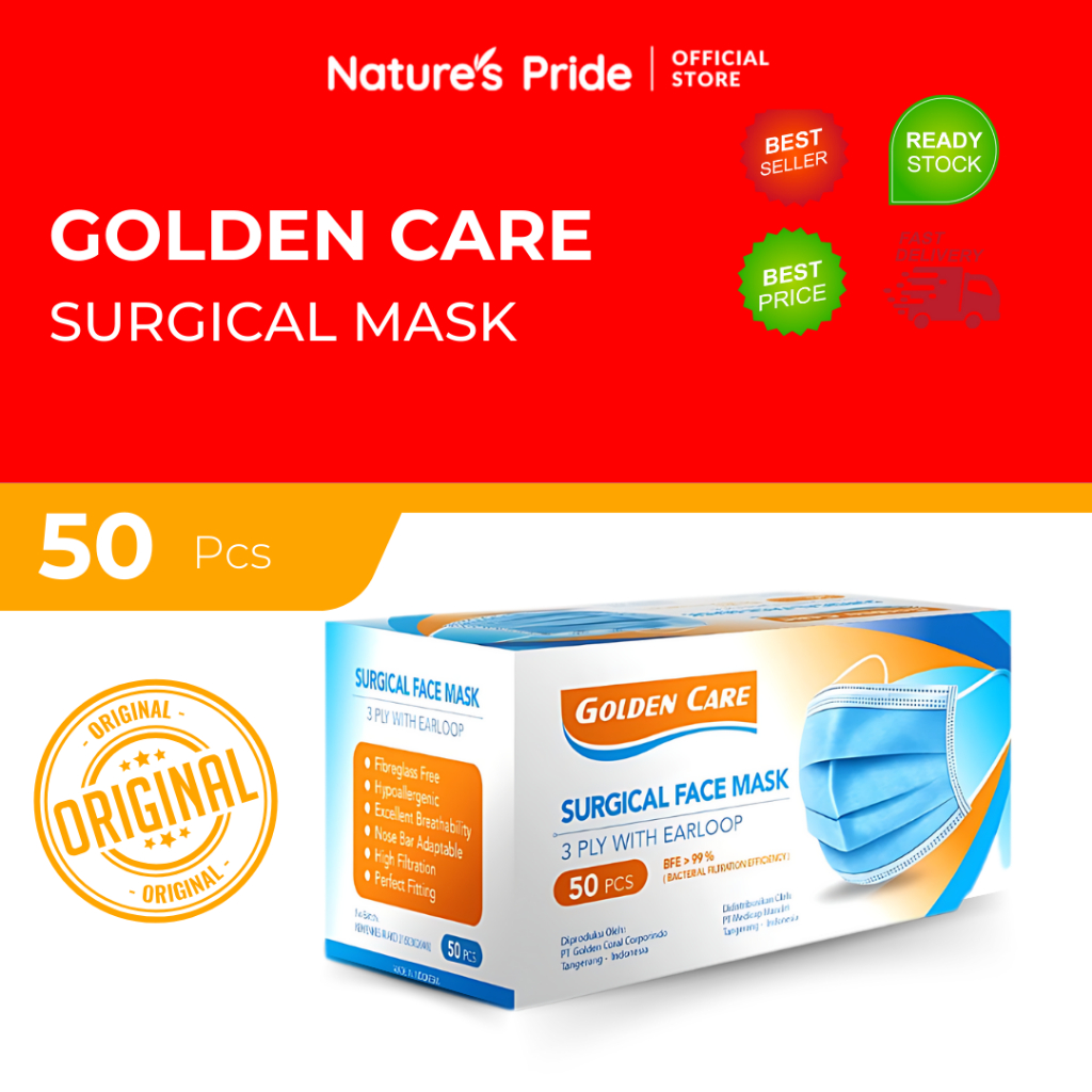 Masker Murah 3 Ply GOLDEN CARE BFE 99%