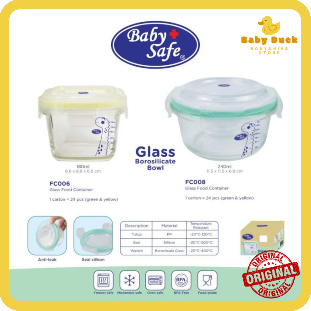 Baby Safe Food Container - Glass Storage MPasi + penutup BPA FREE - Mangkok Kaca Tempat Makan Bayi -