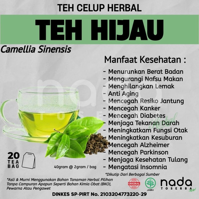 

Teh Celup Herbal TEH HIJAU / GREEN TEA Isi 20 Tea Bag | Camellia Sinensis