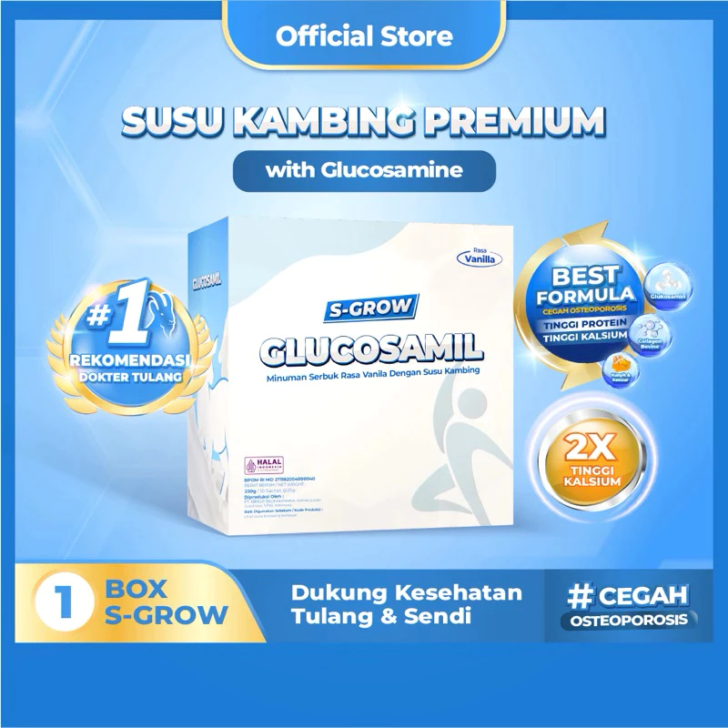 S-GROW GLUCOSAMIL 1 BOX- Susu Bubuk Dewasa Vanila [Untuk Tulang & Sendi]