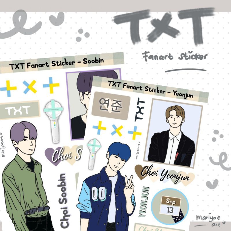 Mariyaeart - TXT Fanart sticker aesthetic cute boyfie set tumblr case hp kpop stiker murah buku jurn