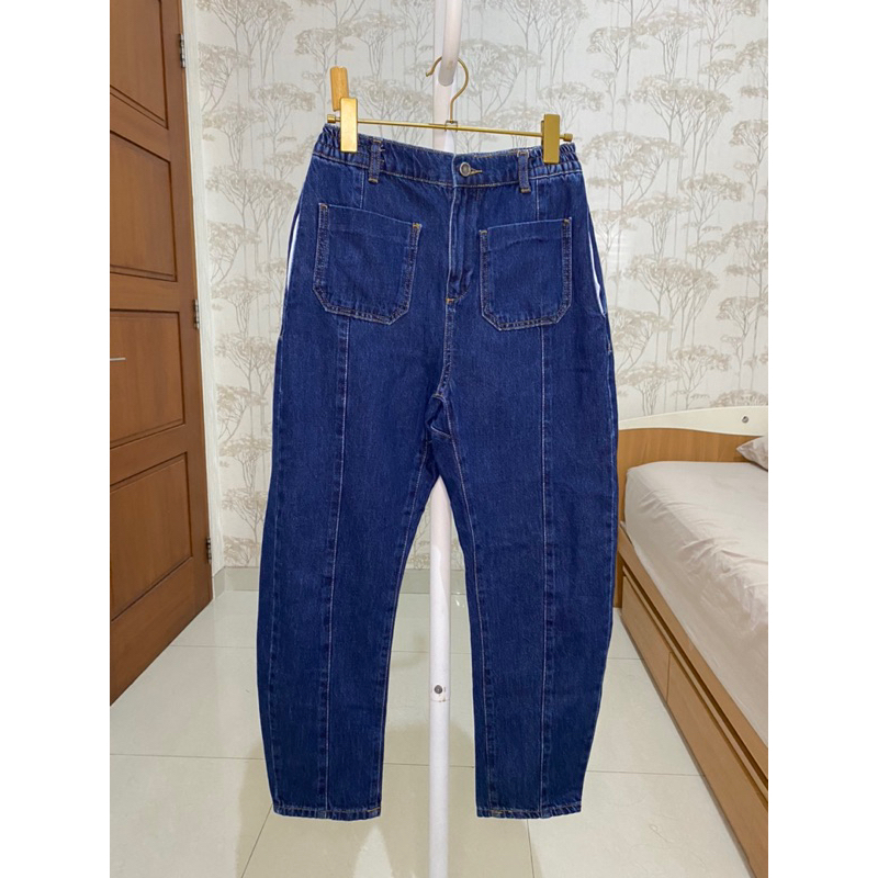 ZARA Celana Jeans Denim Baggy / Slouchy Pinggang Karet SIZE 34