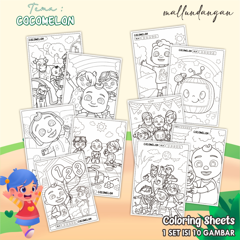 

LEMBARAN MEWARNAI ANAK A4 - KERTAS GAMBAR UNTUK ANAK TEMA COCOMELON - PAPER COLORING SHEETS FOR KIDS