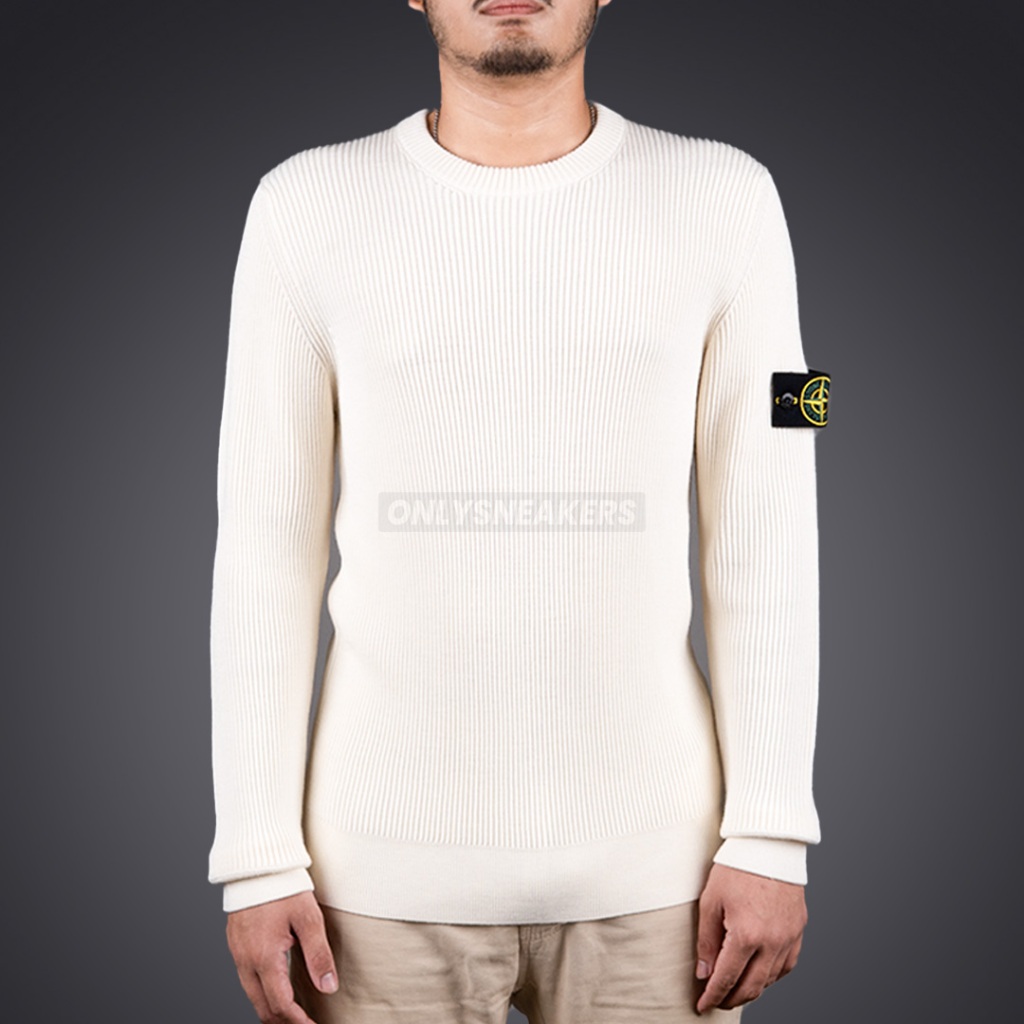 STONE ISLAND JUNIOR COMPASS BADGE RIBBED JUMPER WHITE