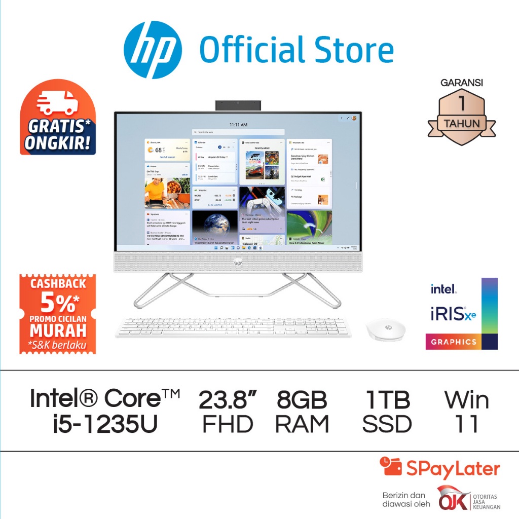 PC HP 24-cb1999d AIO Intel Core i5 Iris X 8GB RAM 1TB SSD Windows 11 23.8 Inch Garansi 1 Tahun Promo