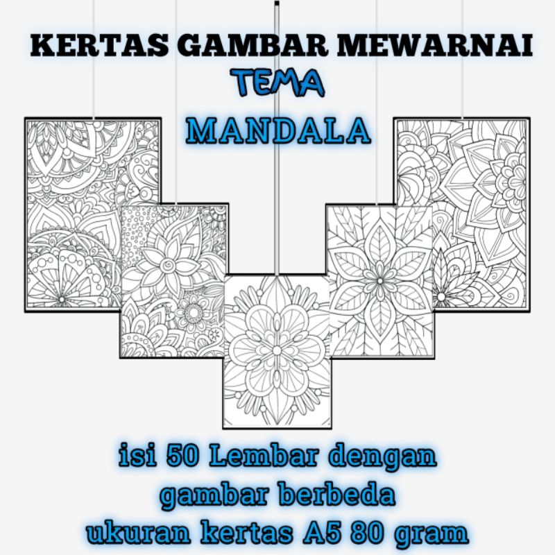 

50 Kertas Gambar Mewarnai Mandala Coloring Uk A5/80gram