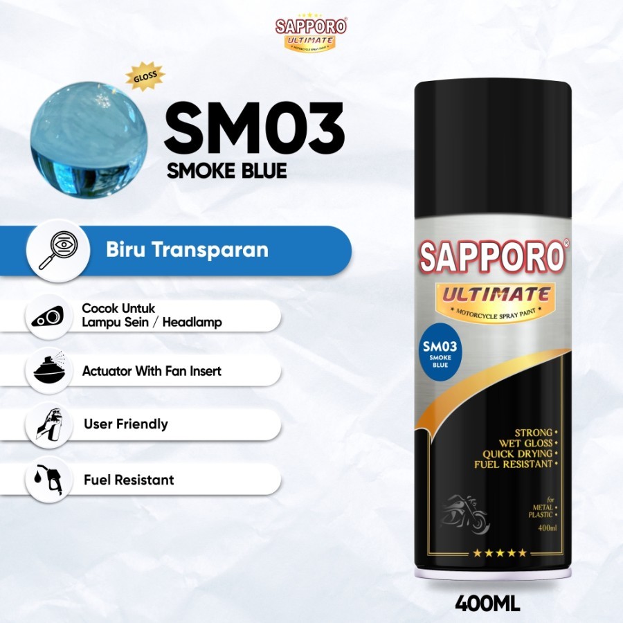 SAPPORO ULTIMATE SMOKE BLUE SM03 400ML / BIRU TRANSPARAN
