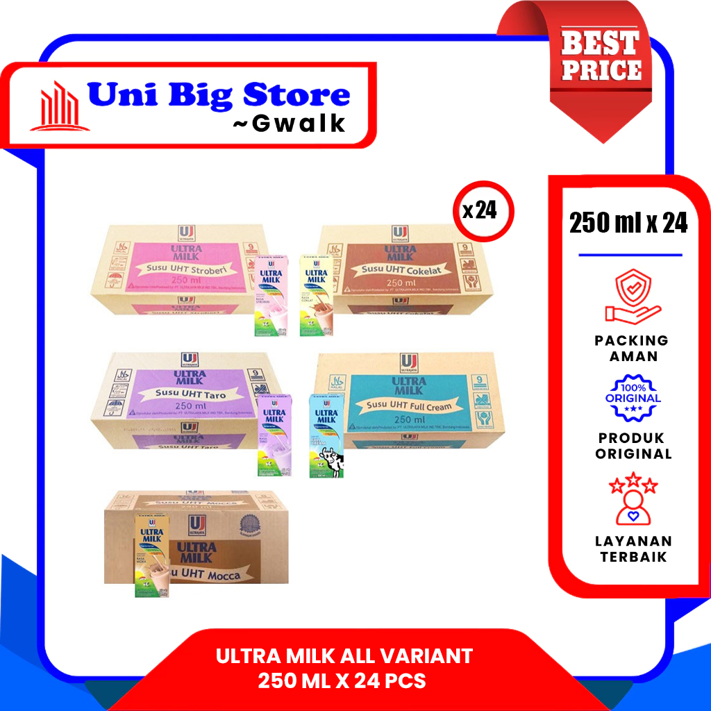 

SUSU ULTRA MILK UHT COKLAT - STRAWBERRY - FULL CREAM - MOCCA - (250 ml x 24 pcs) DUS