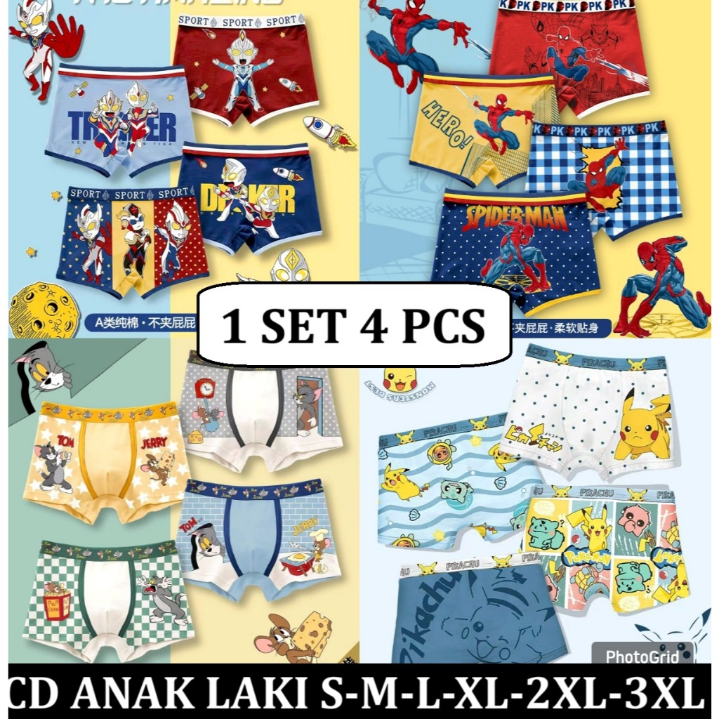 2025 1 SET 4 PCS Celana Dalam CD Boxer Premium anak laki laki original import motif spiderman ultram