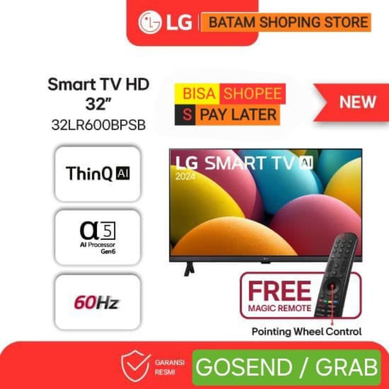 TV LG 32 INCH SMART TV HD 32LR600BPSB REMOTE MAGIC NEW 2024 GARANSI RESMI