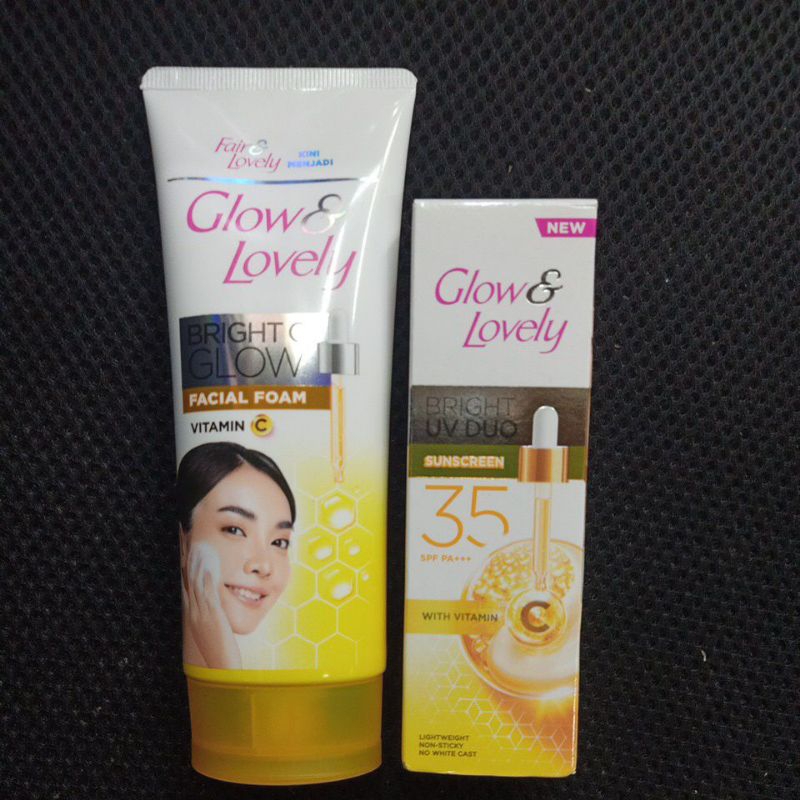 (PAKET PROMO) Fair lovely / Glow lovely VIT C ( facial foam 100ml, cream 20g )KUNING