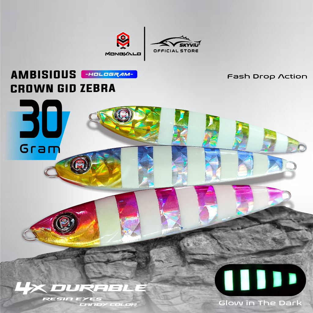 Umpan Metal Jig 30 Gram MONGKALO AMBISIOUS GID Zebra  Hologram Kipas Umpan Pancing Laut 30g Bisa Men