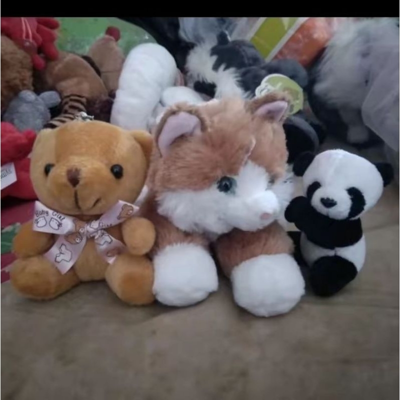 Paket Boneka Ganci gantungan beruang + kucing dan panda mini ukuran kecil gandulan tas