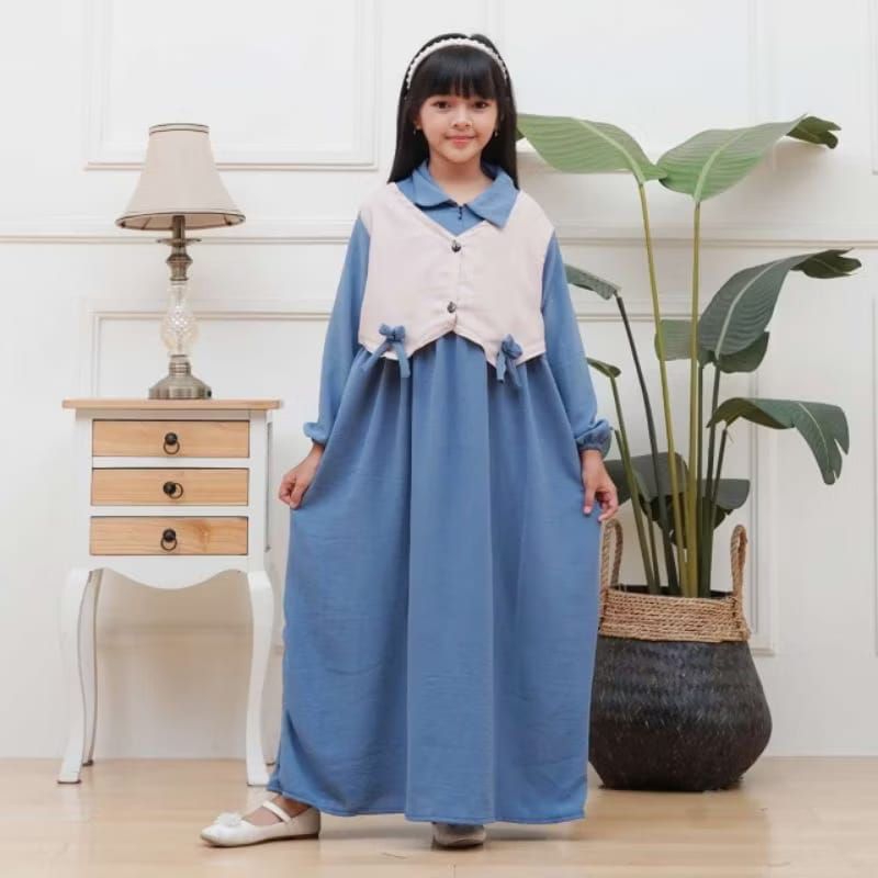 DANIA Dress Gamis Anak Rompi Terbaru Bahan Crinkle Mix Knit premium Gamis Couple ibu dan Anak