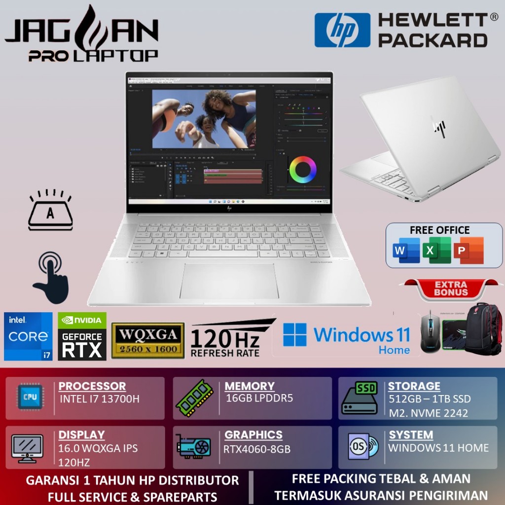 Laptop Hp Envy 16 Intel I7 13700H 16GB DDR5 1TB RTX4060-8GB 16.0 WQXGA IPS 120HZ TOUCH BL WIN11HOME