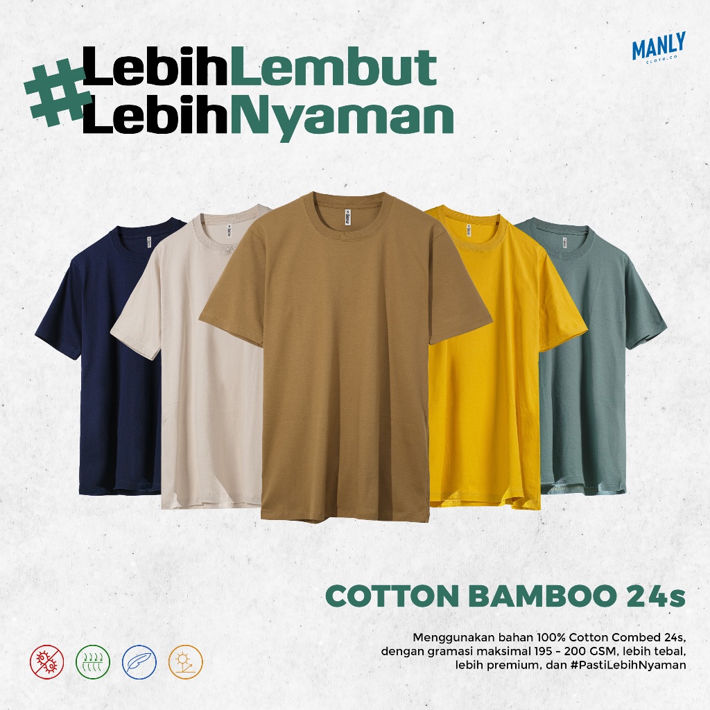 [ LEBIH LEMBUT ] Kaos Polos Katun Bambu 24S / Kaos Polos Cotton Bamboo