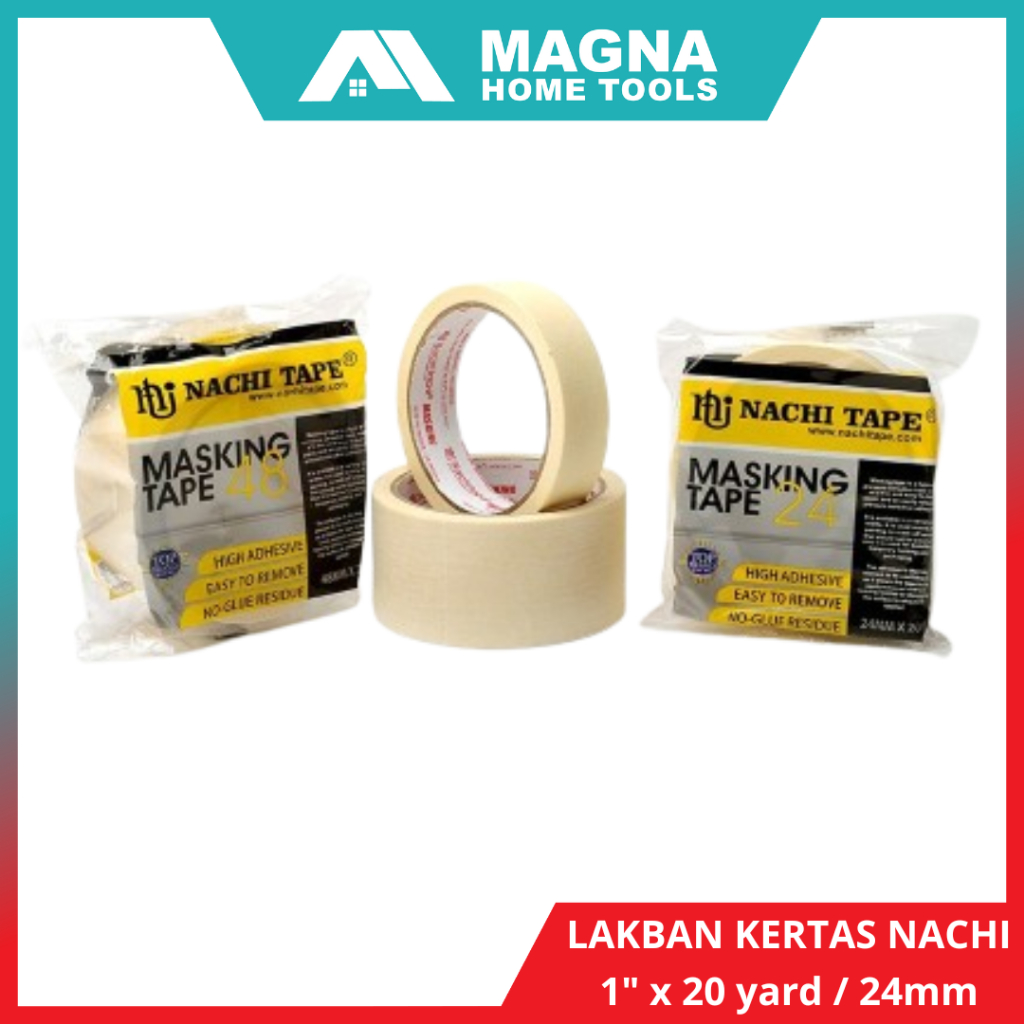 

LAKBAN / ISOLASI KERTAS NACHI MASKING TAPE 1 inch / 24 mm - 2 inch / 48 mm 20 yard