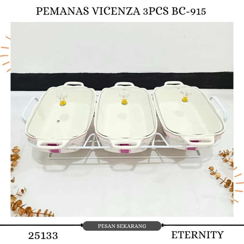 Vicenza BC915 Prasmanan Keramik Set 3 Canela Tutup Kaca Motif Eternity
