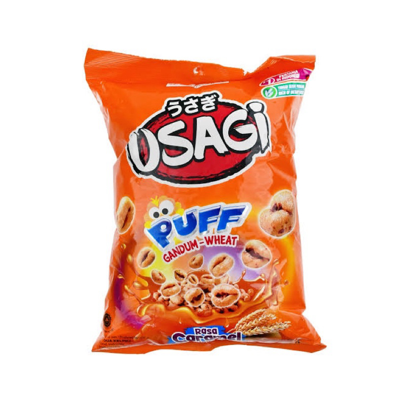 

Cemilan Makanan Ringan Gandum Usagi Puff Caramel 60 gr 10 gr 1 renceng
