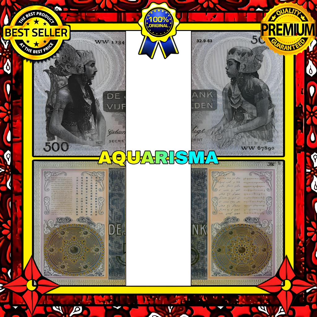 KOLEKSI NUMISMATIK - 1 GEPOK SOUVENIR UANG KUNO 500 GULDEN HINDIA BELANDA WAYANG 1968
