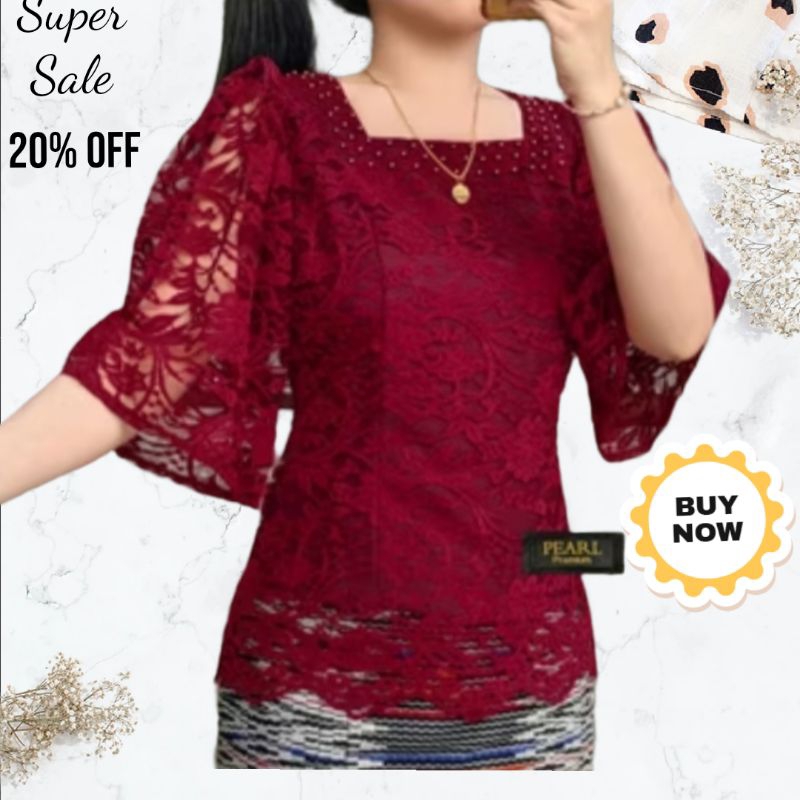 #Blouse Kebaya Brokat Mewah Tangan Kembang Terbaru/Baju Atasan Wanita Kekinian Mewah dan Elegant