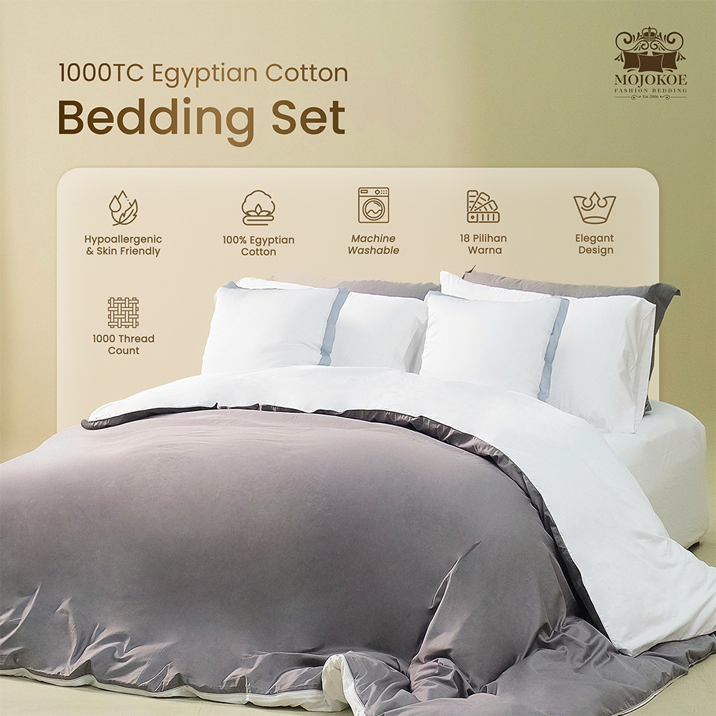MOJOKOE Sprei Bedcover Organic Egyptian Cotton 1000 Thread Count Bedding