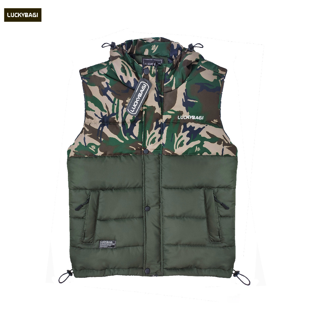 Luckybagi Vest Puffer Rompi Pria Rompi Riding Rompi Hoodie Gelembung Army
