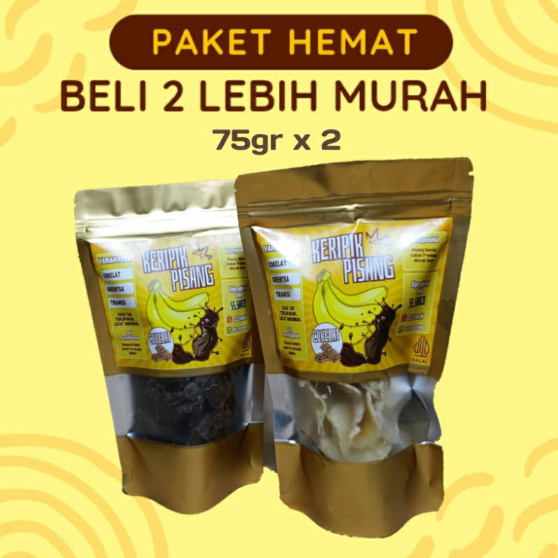 

Paket Hemat Keripik Pisang Cokelat Mix 2 Rasa Cokelat & Tiramisu 150gr