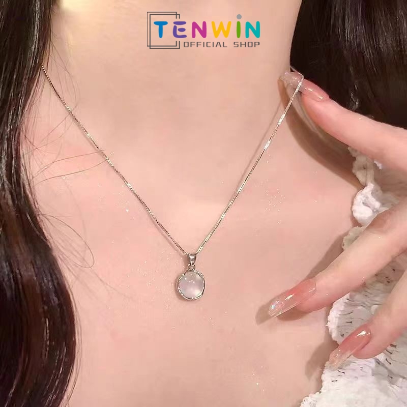 Kalung Liontin Tahan Karat Putih Fashion Kalung Titanium Wanita Liontin Batu Permata Kristal