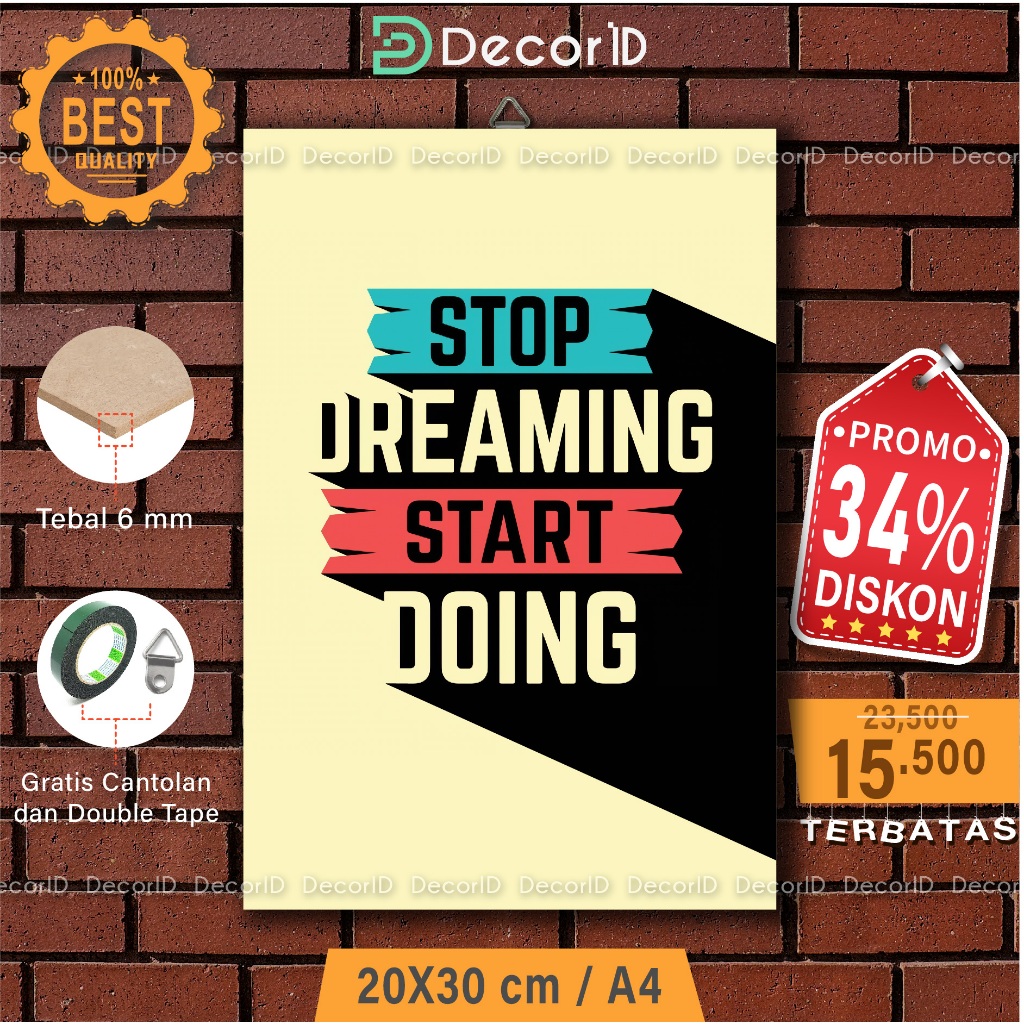 Hiasan Dinding Cafe Quotes Motivasi Aesthetic Stop Dreaming Decor Poster Kayu Pajangan Rumah