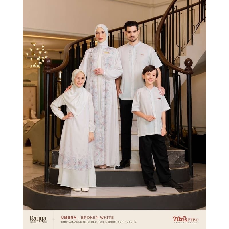 NIBRAS UMBRA BROKEN WHITE BAJU SARIMBIT KELUARGA PUTIH SET COUPLE GAMIS KOKO DEWASA DAN ANAK