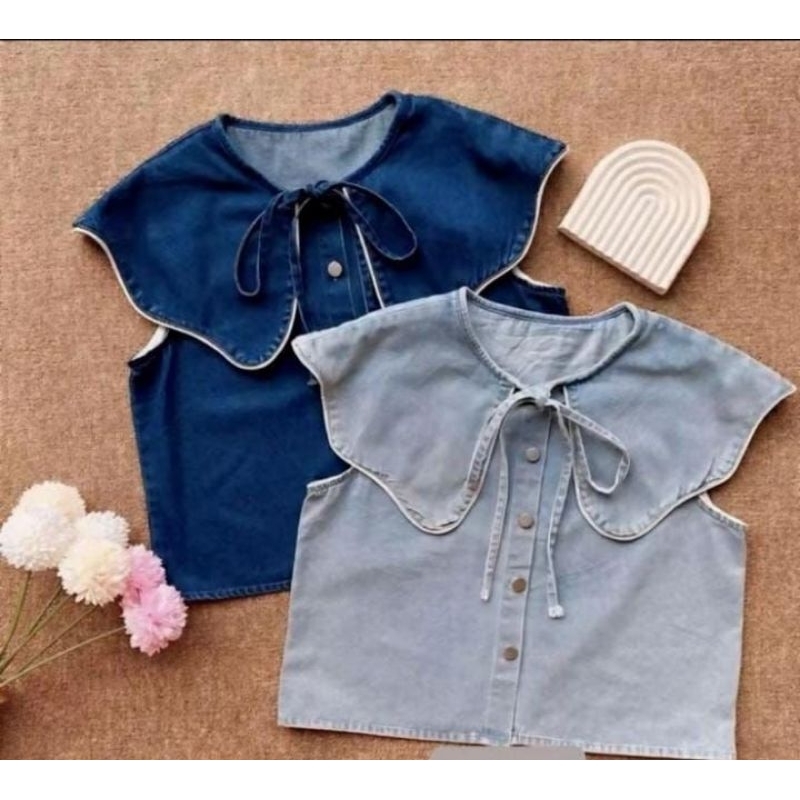 Vest jeans wanita kekinian, outer jeans tanpa lengan