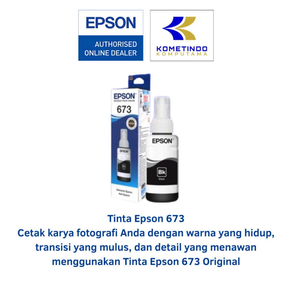 Epson - BOX T 673 Black 70ml Tinta Epson Jamin 100% Original Box 673 HITAM Untuk Epson L800, L805, L