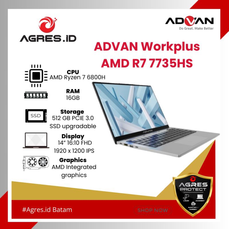ADVAN Workplus AMD R7 7735HS 16GB 512GB 14″ FHD IPS FingerPrint