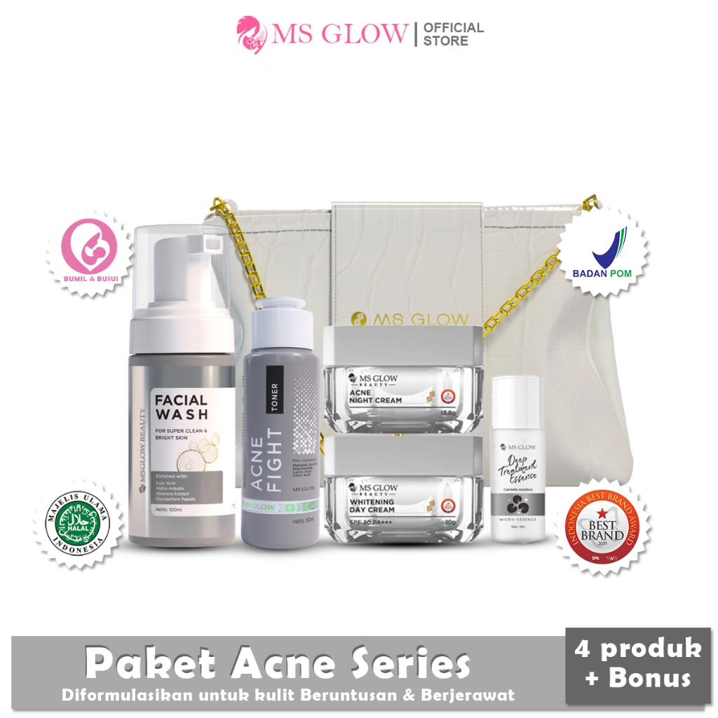 MS Glow Paket Wajah Acne Series free bonus pouch totebag Original Official Store 1