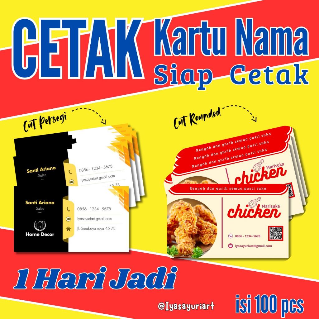 

INSTANT COD Cetak Kartu Nama 1 Hari jadi File siap cetak 100 pcs Bahan Berkualitas