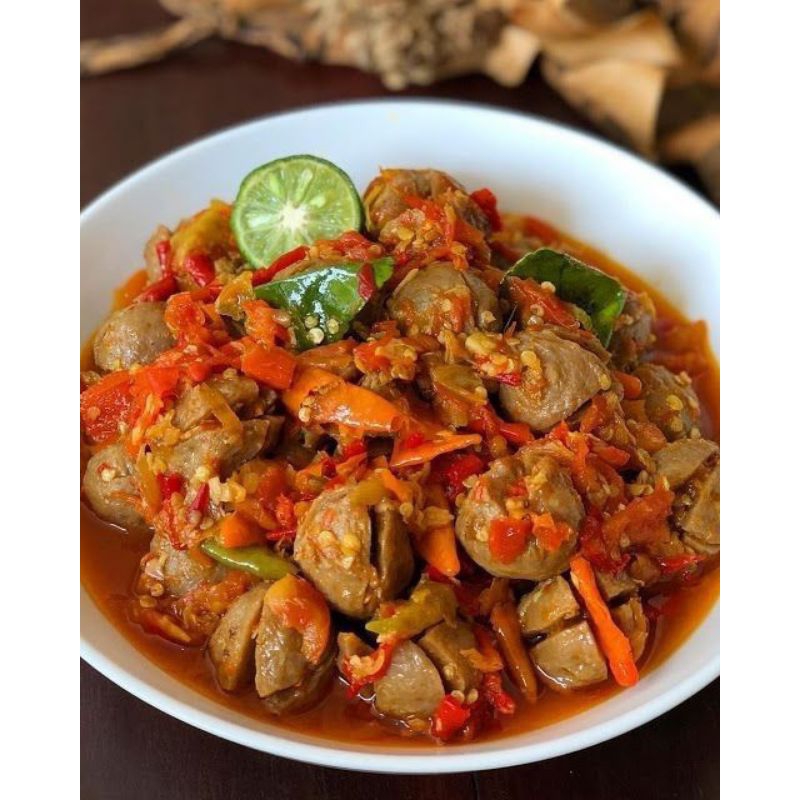 

Bakso urat kecil isi 15 dengan saus mercon