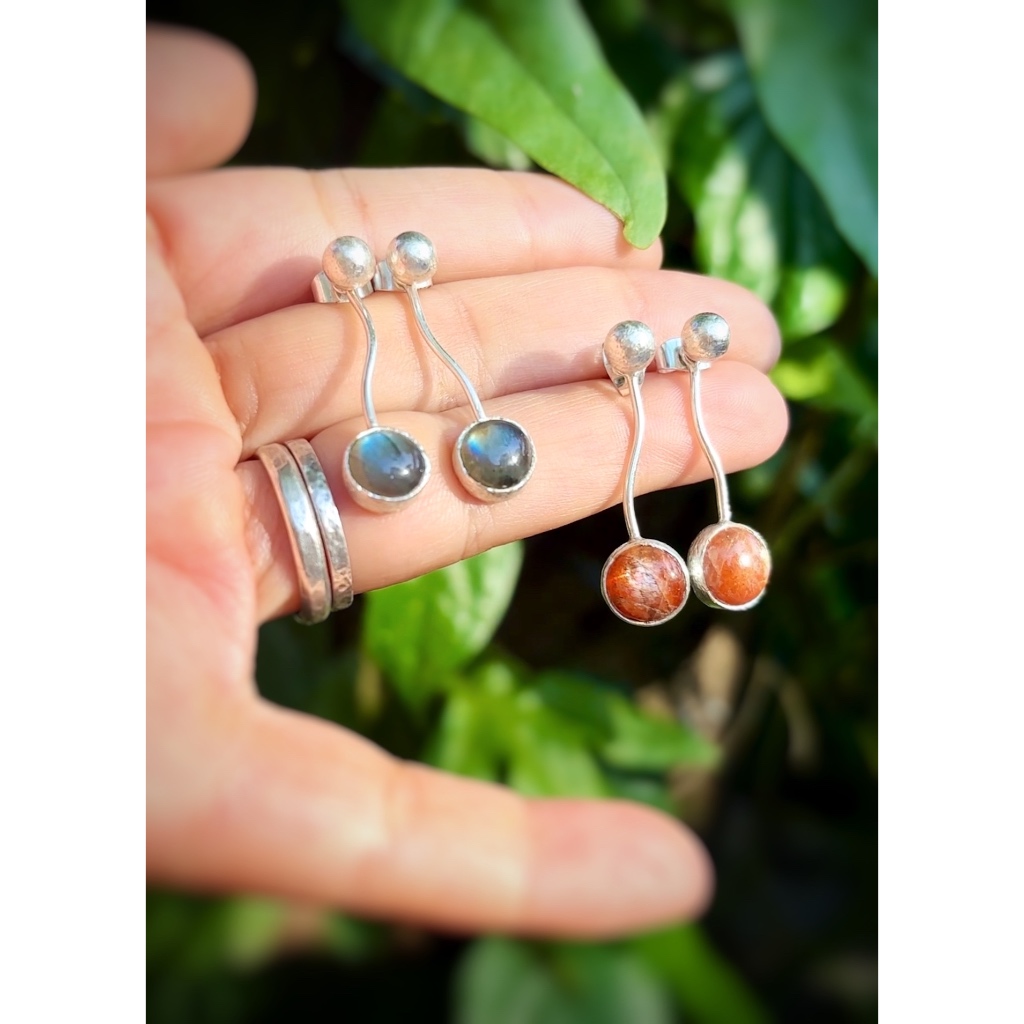 Anting Perak Kristal/ Anting Sunstone/ Anting Labradorite/ Anting Perak handmade
